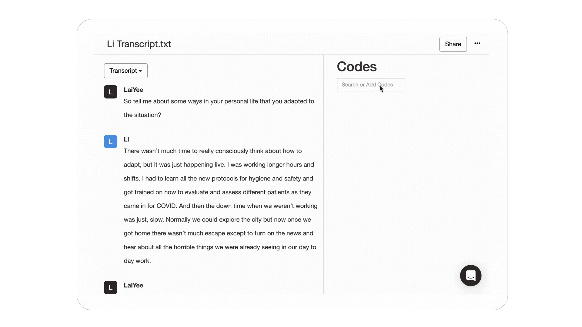 Adding a code to a qualitative codebook in Delve qualitative data analysis tool. 